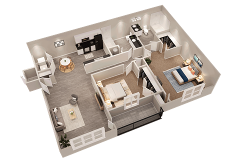 Floor plan for 2 beds, 2 baths, 1004 sqft